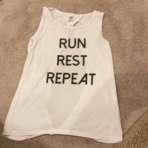 Run, Rest, Repeat sports tank top.